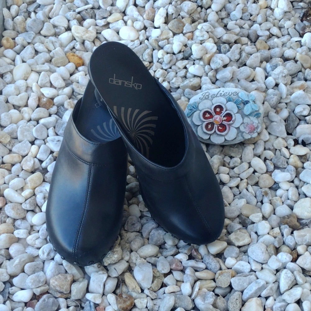 Dansko Black Leather Clogs.